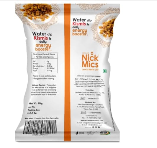 Premium Kismis | 500g | Dry Fruits & Nuts | Nickmics |Nickmics Kismis Premium | Kishmish | Nutritious| Rich in Iron | 100% Natural | Premium Dried Grapes | Naturally Sweet & tasty | |Healthy Snacks|Dry Fruit Gift Pack |