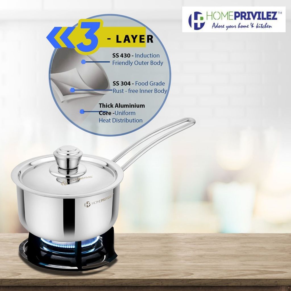 Stainless Steel Triply Saucepan with SS Lid (Copy) (Copy) - Cookware | Buy online on ZillyBuy