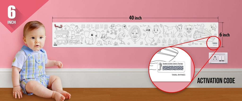 Tamil Rhymes Reusable Wall Colouring Roll (6 inch)-Interactive AR Learning