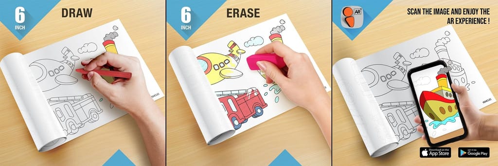 Vehicles Reusable Wall Colouring Roll (6 inch)-Immersive AR Experience