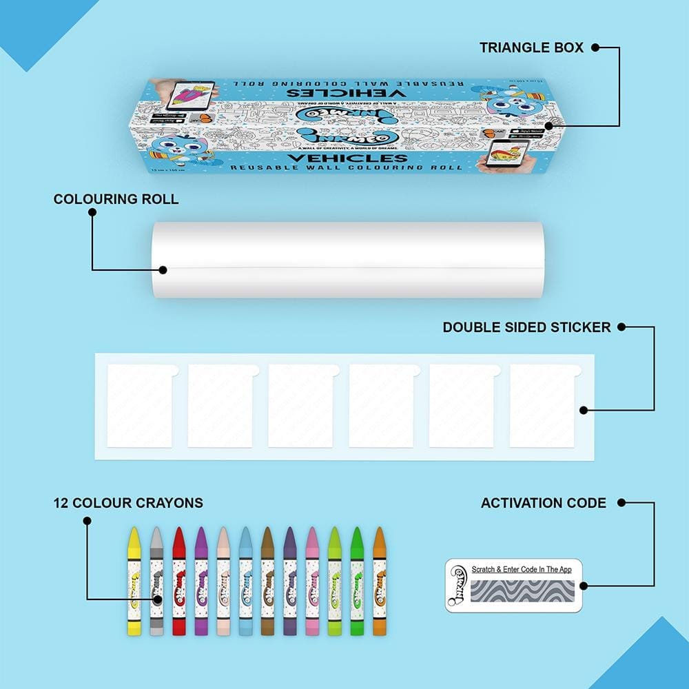 Vehicles Reusable Wall Colouring Roll (6 inch)-Immersive AR Experience