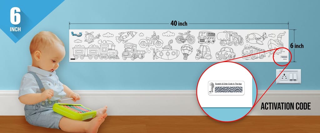 Vehicles Reusable Wall Colouring Roll (6 inch)-Immersive AR Experience