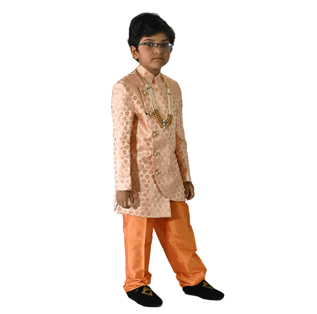 JOYHAAT Kids Boy's Indo western Stylish Ethnic Wear With Peach Color/Set Of Sherwani and Pant