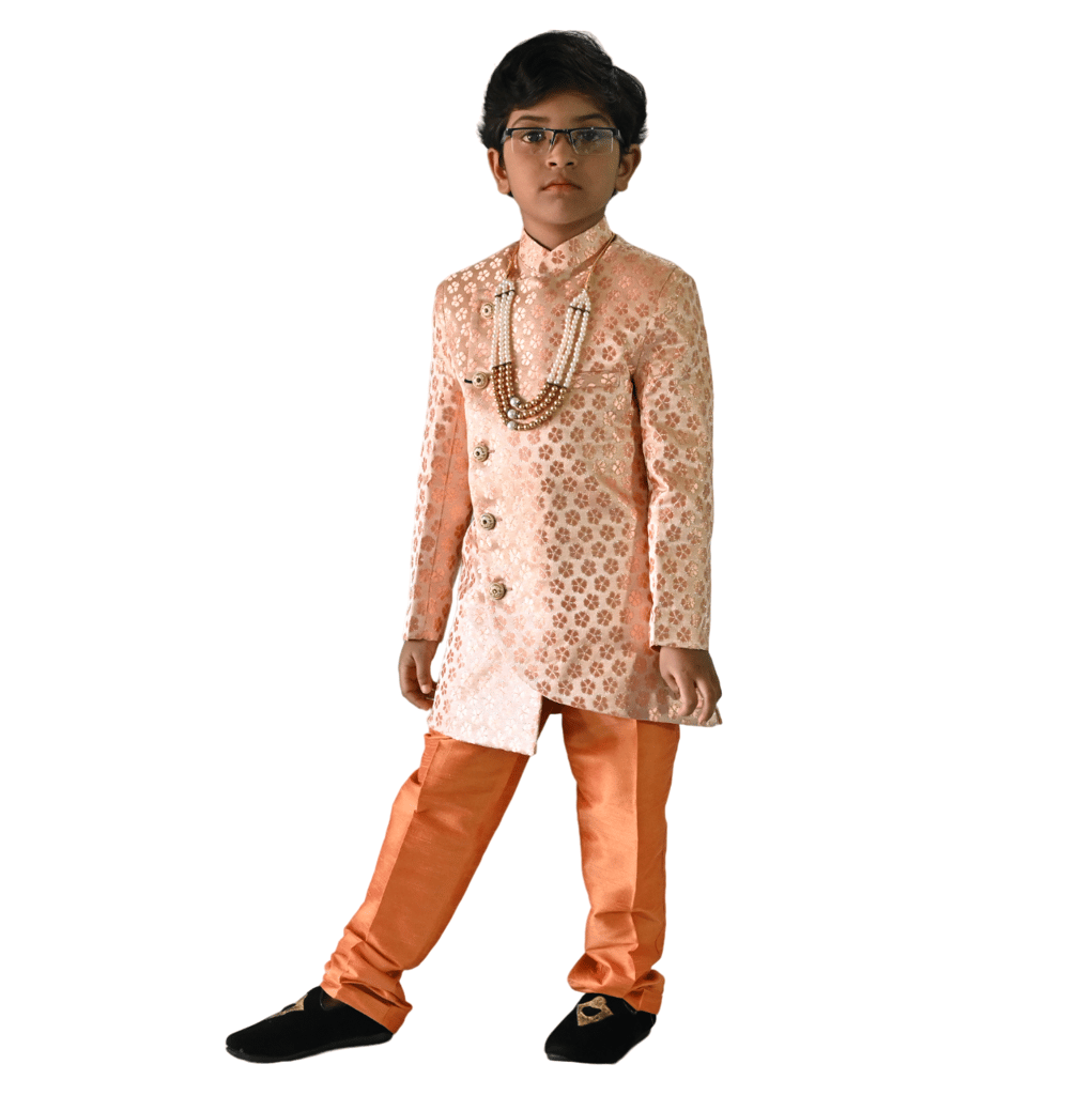 JOYHAAT Kids Boy's Indo western Stylish Ethnic Wear With Peach Color/Set Of Sherwani and Pant