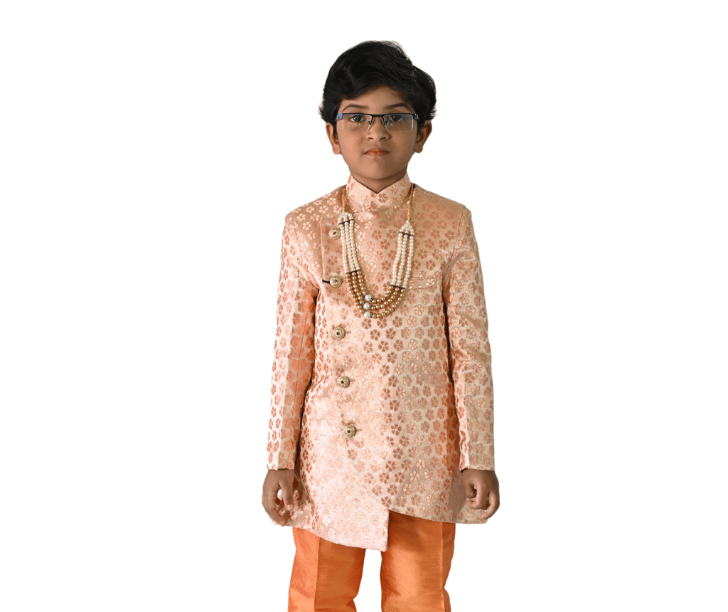 JOYHAAT Kids Boy's Indo western Stylish Ethnic Wear With Peach Color/Set Of Sherwani and Pant