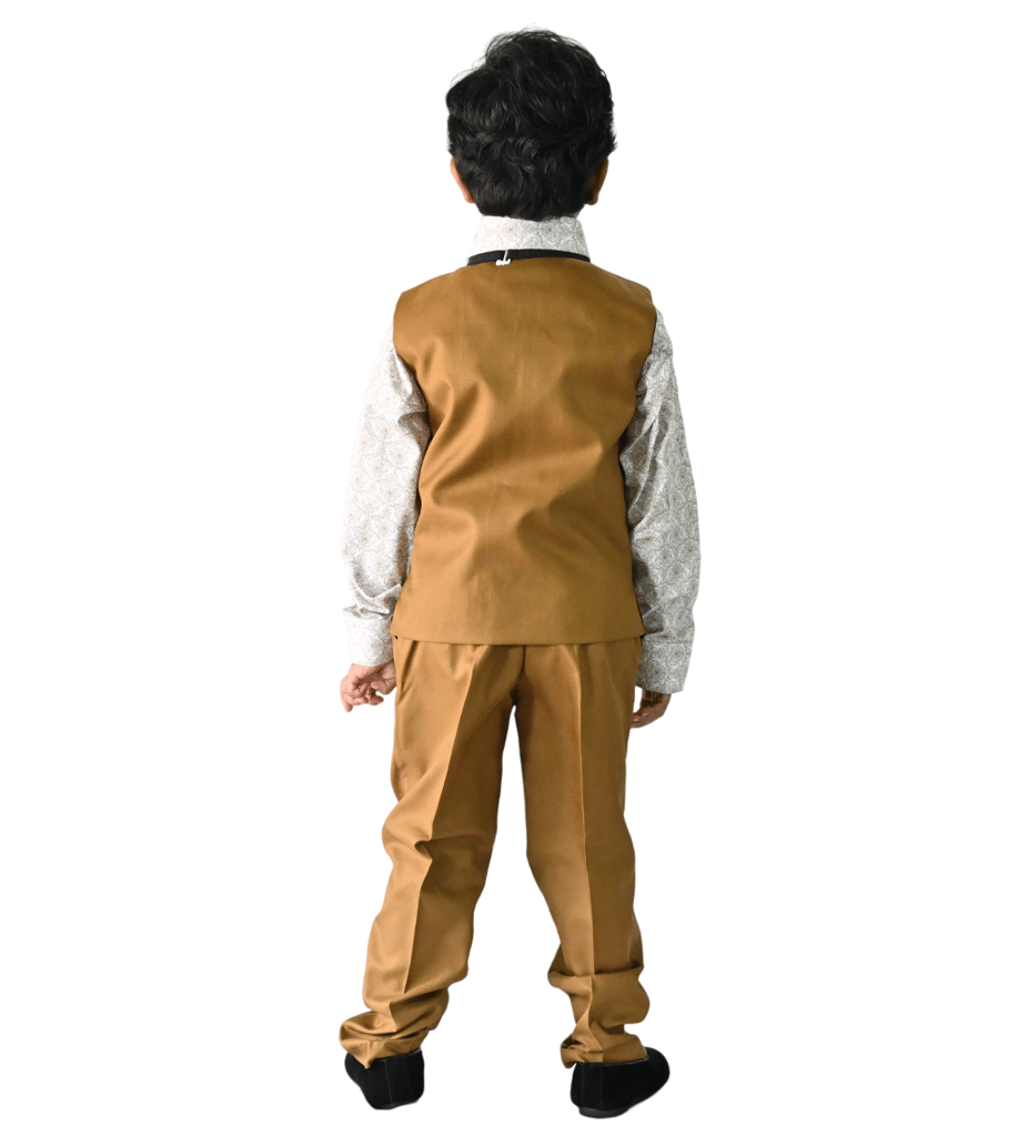 JOYHAAT Kids Boy's 4 Piece Jacket Suit For Party/Wedding/Formal/Festival With Brown Color