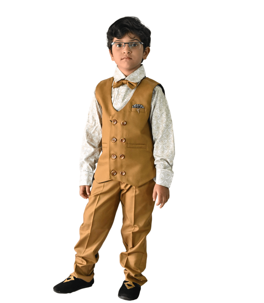 JOYHAAT Kids Boy's 4 Piece Jacket Suit For Party/Wedding/Formal/Festival With Brown Color