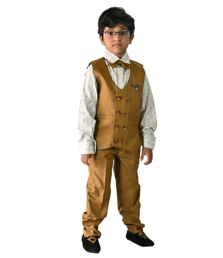 JOYHAAT Kids Boy's 4 Piece Jacket Suit For Party/Wedding/Formal/Festival With Brown Color