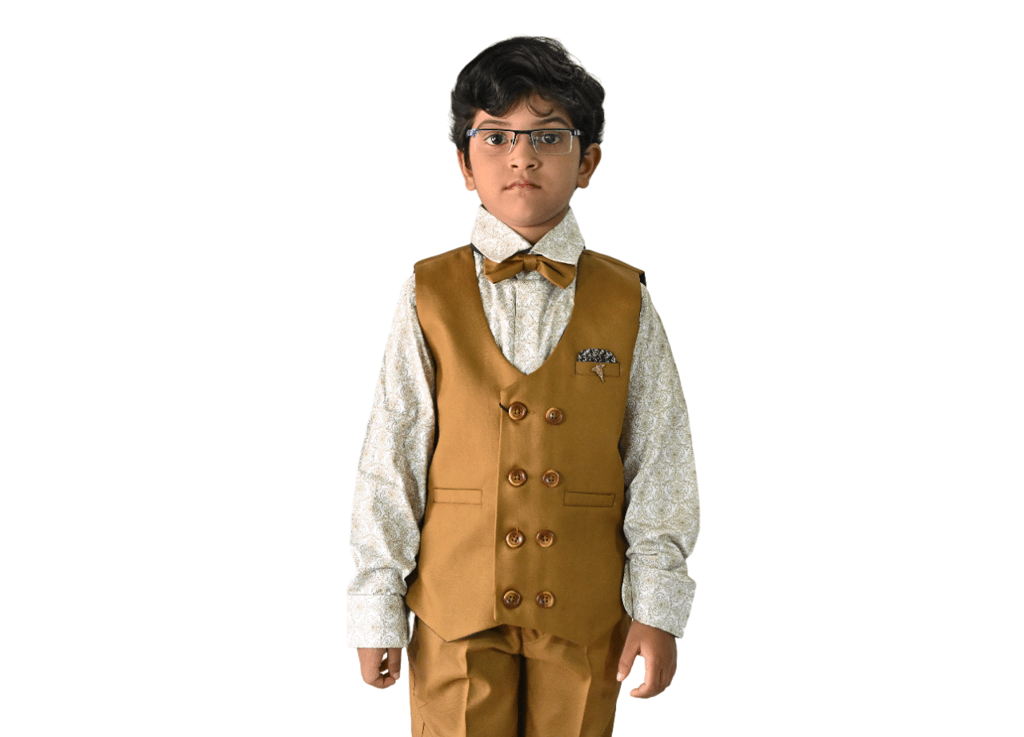JOYHAAT Kids Boy's 4 Piece Jacket Suit For Party/Wedding/Formal/Festival With Brown Color