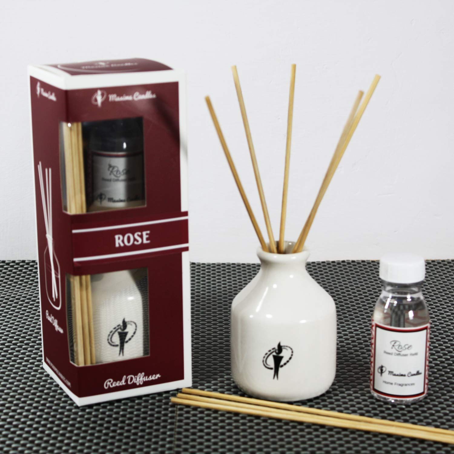 White Ceramic Bottle Reed Diffuser Set with Rose Aroma oil