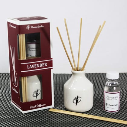White Ceramic Bottle Reed Diffuser Set with Lavender Aroma oil