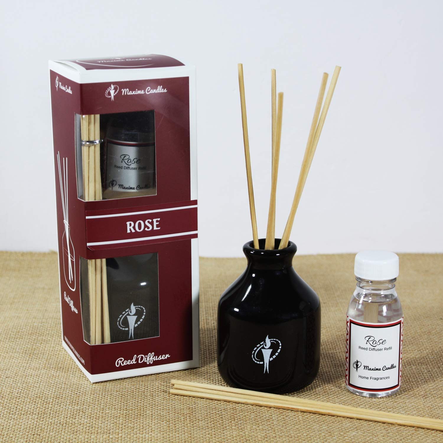 Black Ceramic Bottle Reed Diffuser Set with Rose Aroma oil