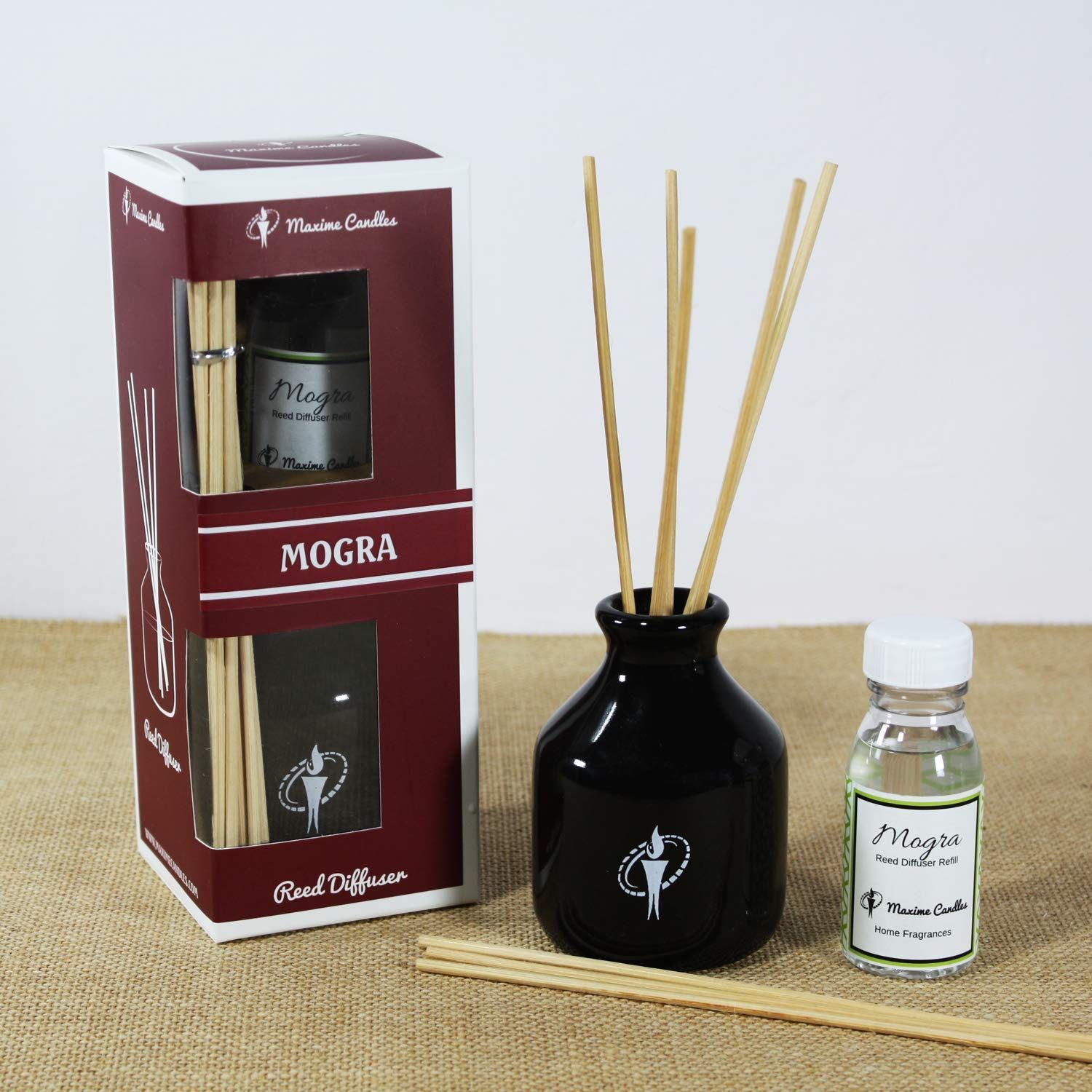 Black Ceramic Bottle Reed Diffuser Set with Mogra Aroma oil