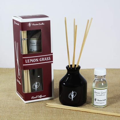 Black Ceramic Bottle Reed Diffuser Set with LemonGrass Aroma oil