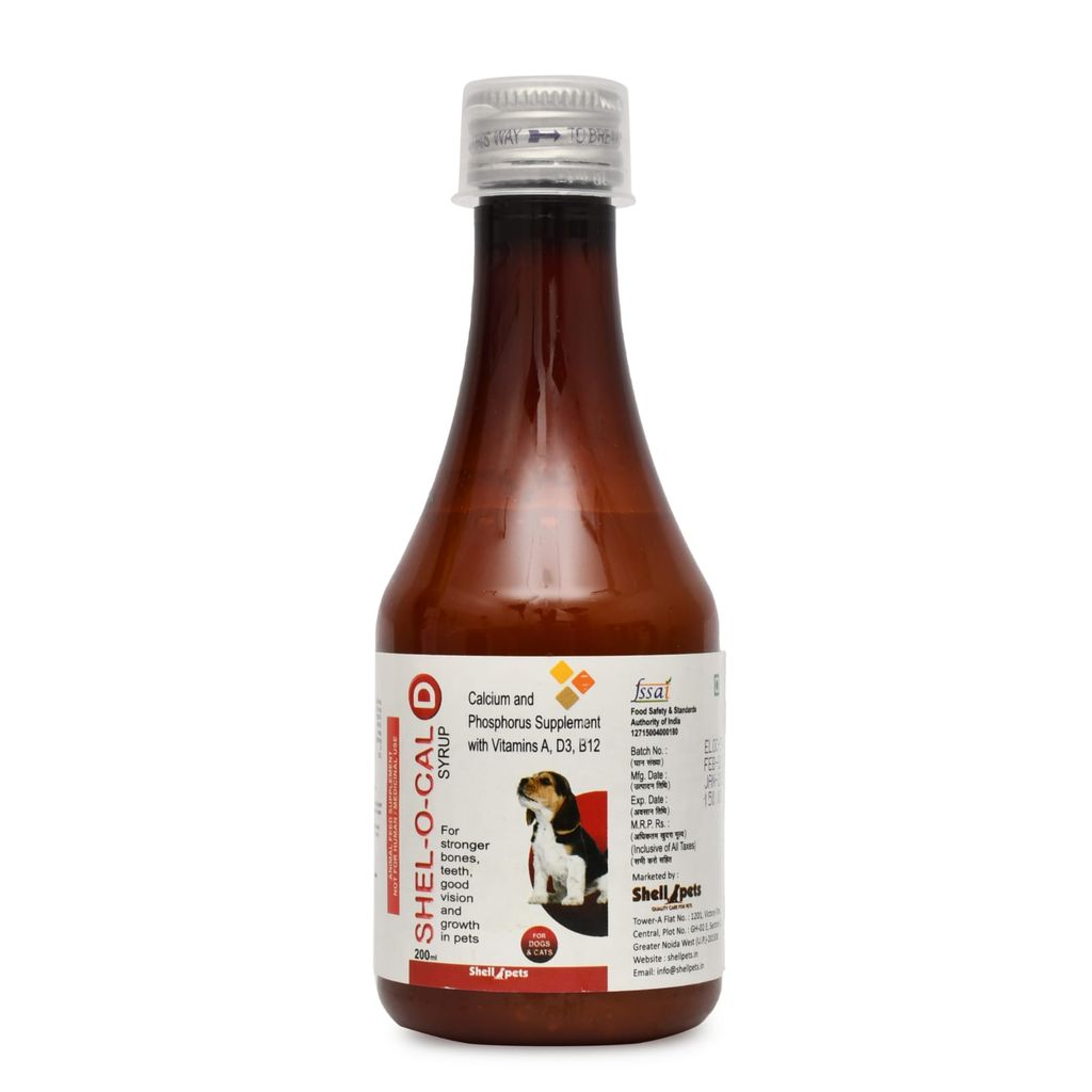 Shell Pets Shel-o-Cal D Calcium Syrup for Dogs | Essential Calcium for Dogs | Dog Calcium Syrup for healthy bones | Supports strong Teeth | 200ml