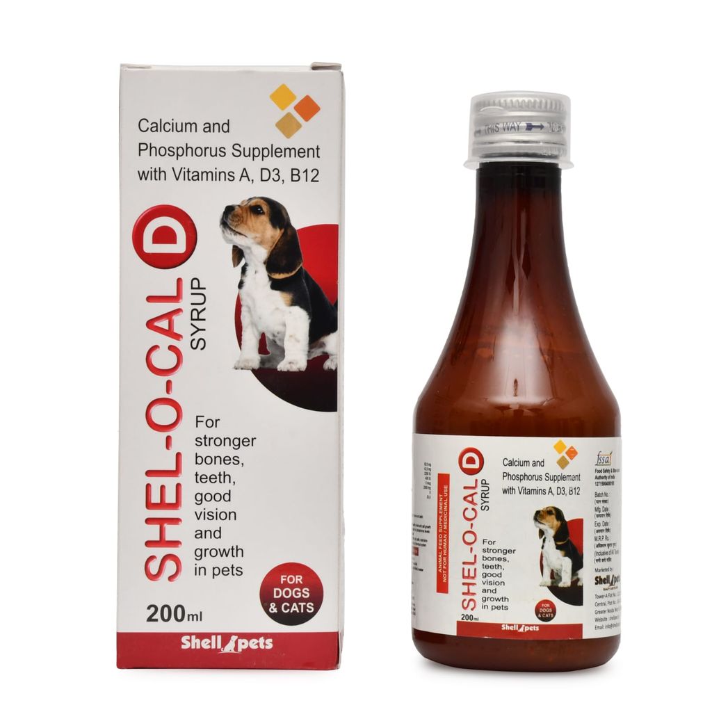 Shell Pets Shel-o-Cal D Calcium Syrup for Dogs | Essential Calcium for Dogs | Dog Calcium Syrup for healthy bones | Supports strong Teeth | 200ml