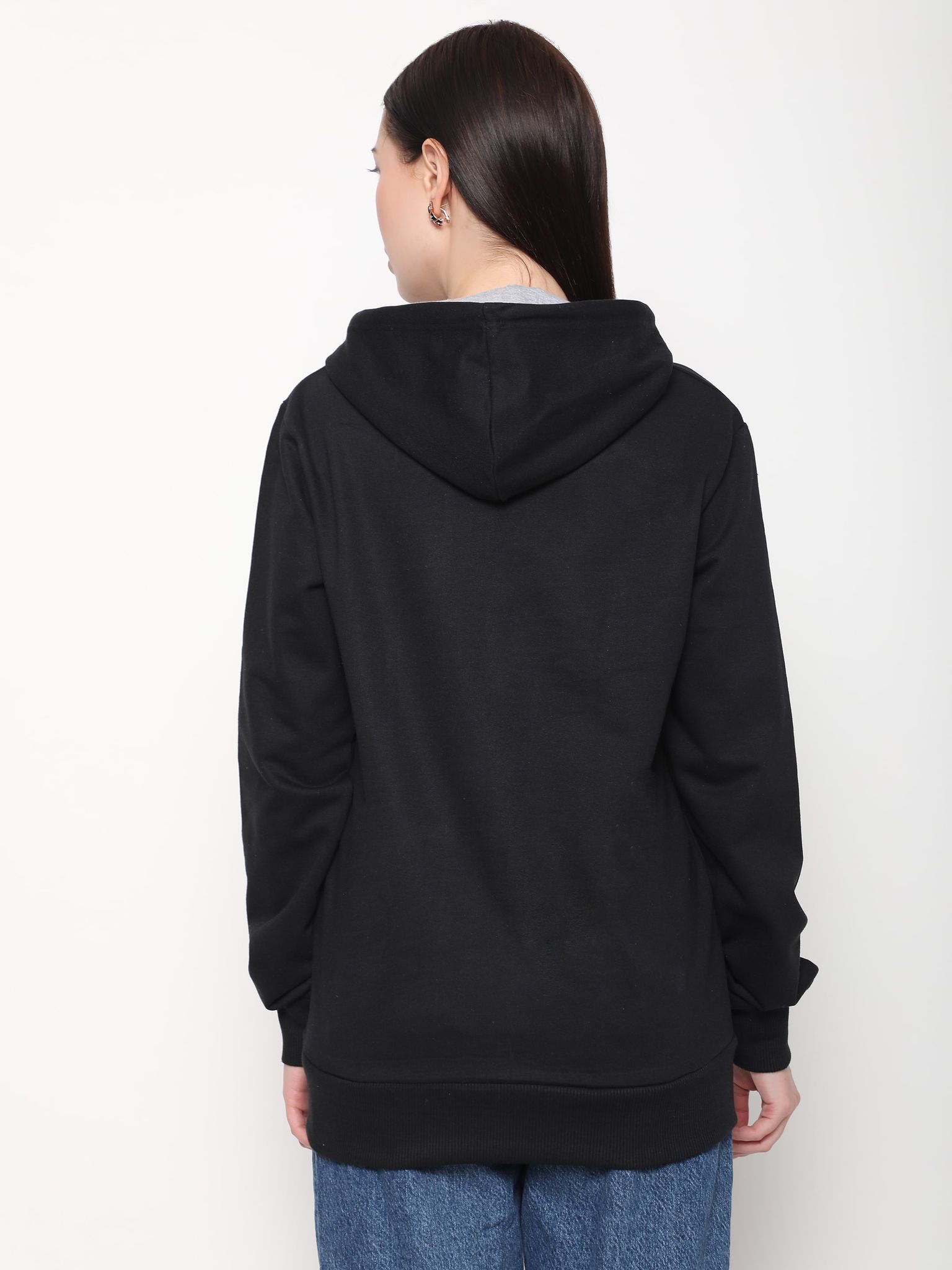 Outflits Womens Printed Black Hoodies | Women Hooded Sweatshirt | Ladies hoodies black With Pocket - Pack of 1