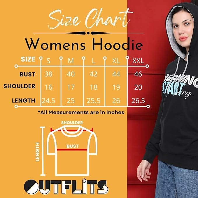 Outflits Womens Printed Black Hoodies | Women Hooded Sweatshirt | Ladies hoodies black With Pocket - Pack of 1
