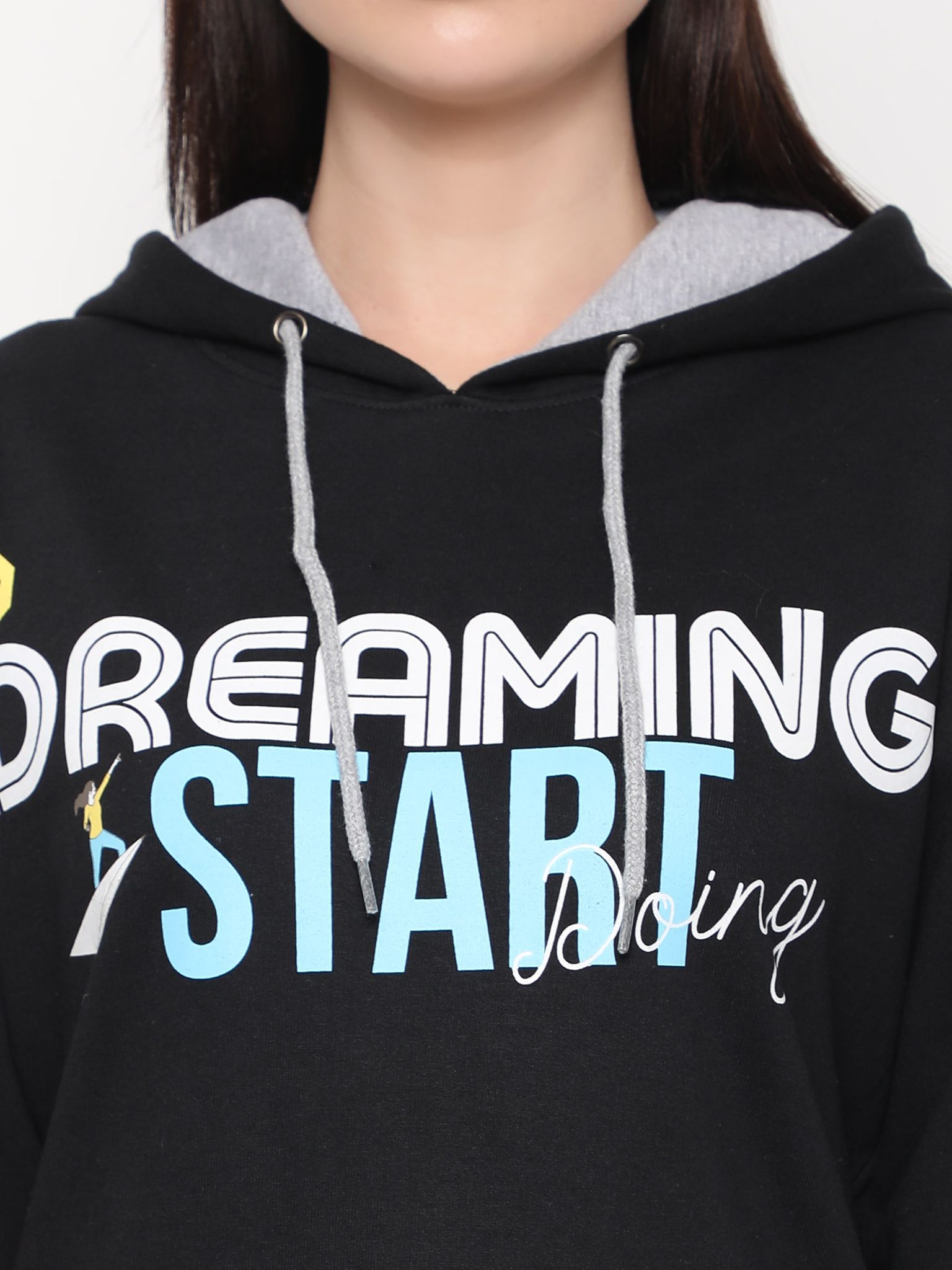 Outflits Womens Printed Black Hoodies | Women Hooded Sweatshirt | Ladies hoodies black With Pocket - Pack of 1