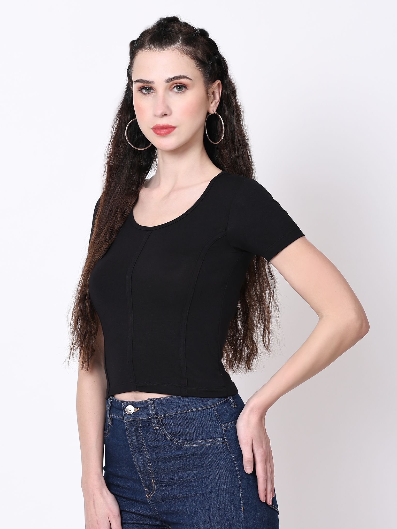 Women Solid Round Neck Viscose Rayon White T-Shirt
