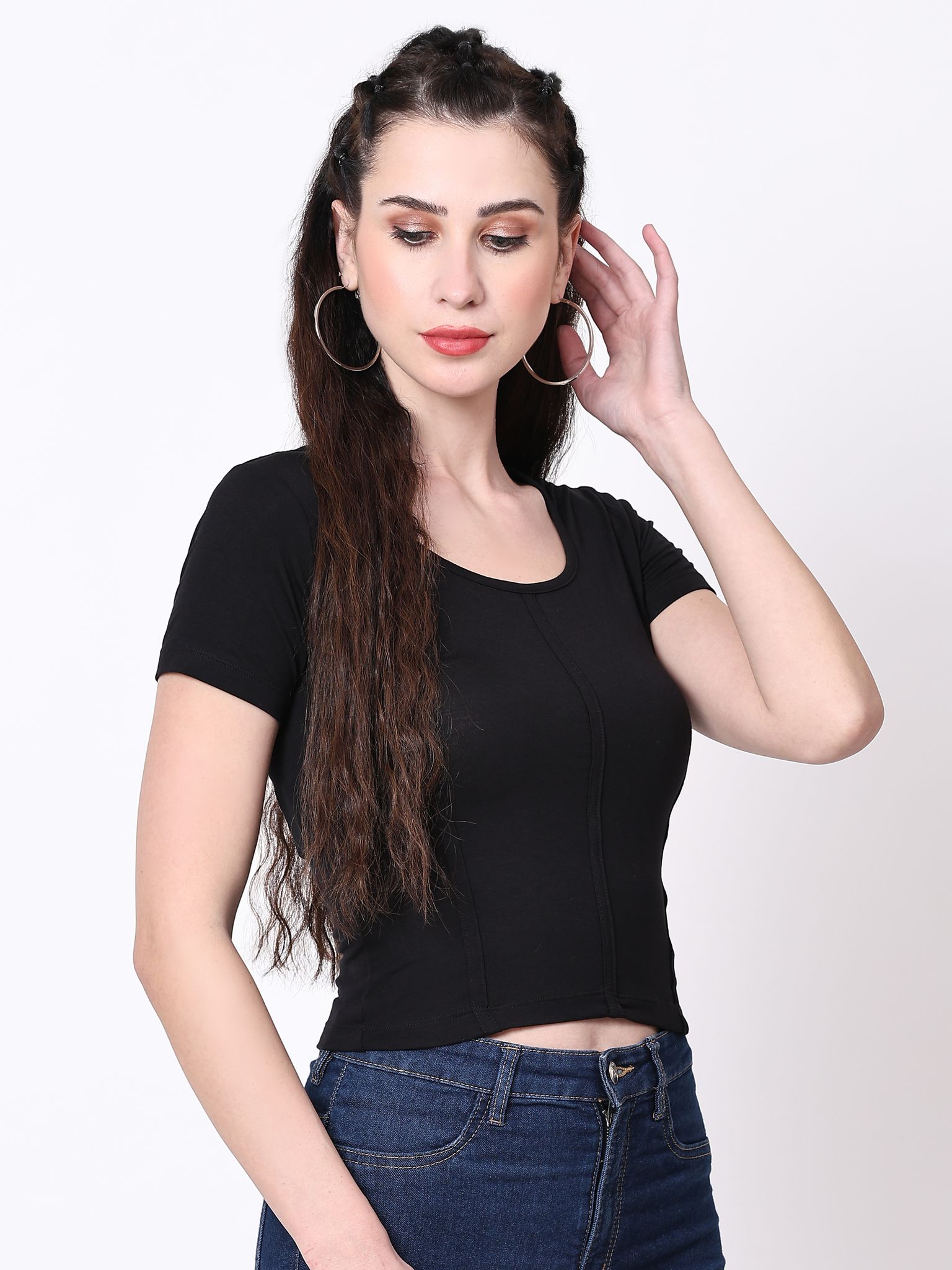 Women Solid Round Neck Viscose Rayon White T-Shirt