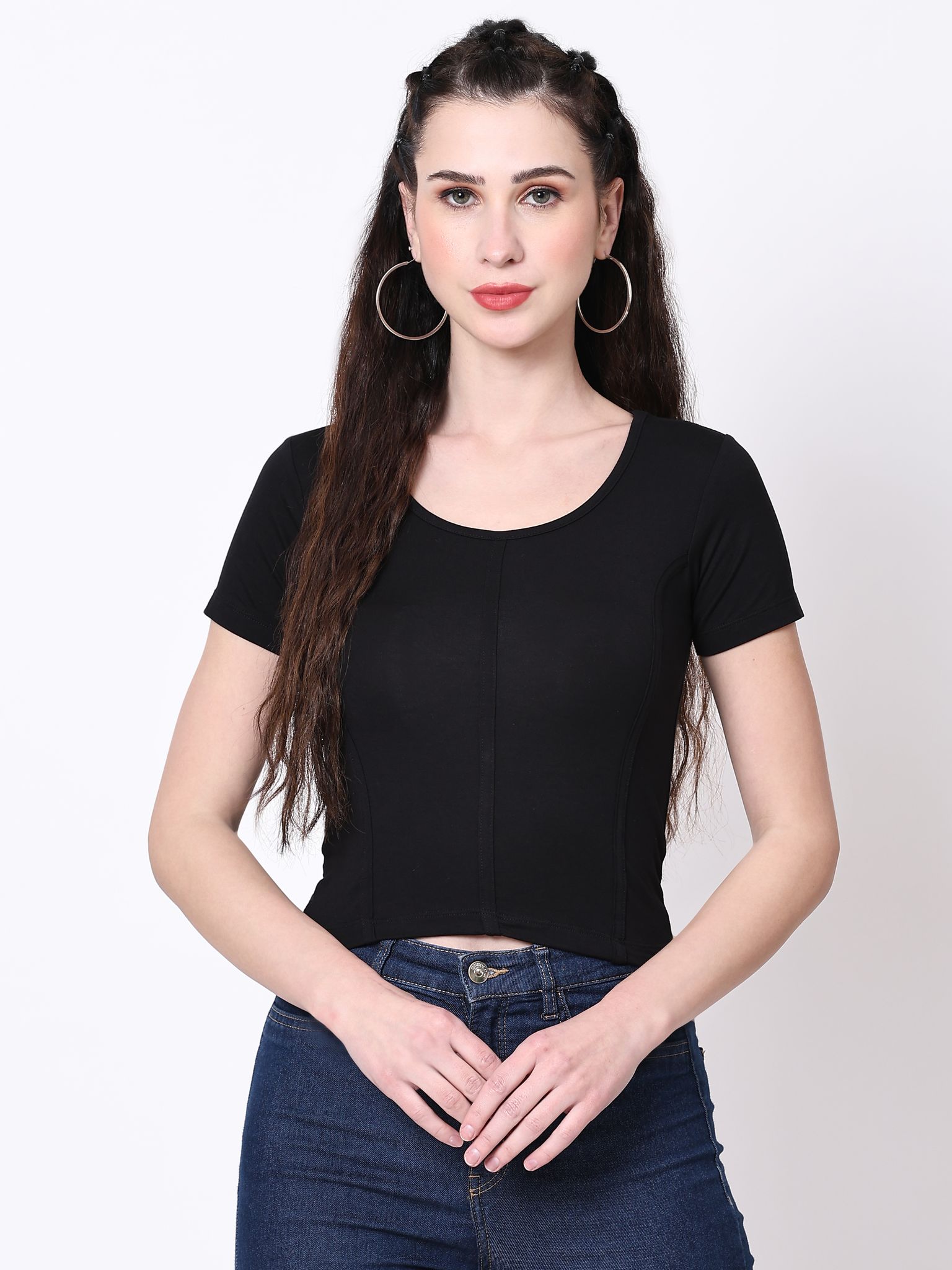 Women Solid Round Neck Viscose Rayon White T-Shirt