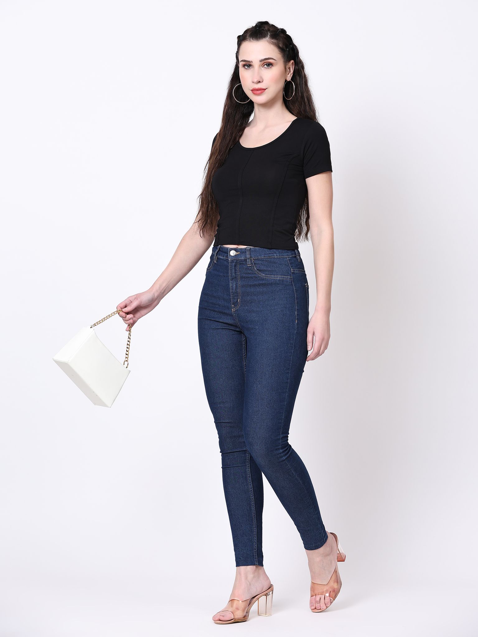Women Solid Round Neck Viscose Rayon White T-Shirt