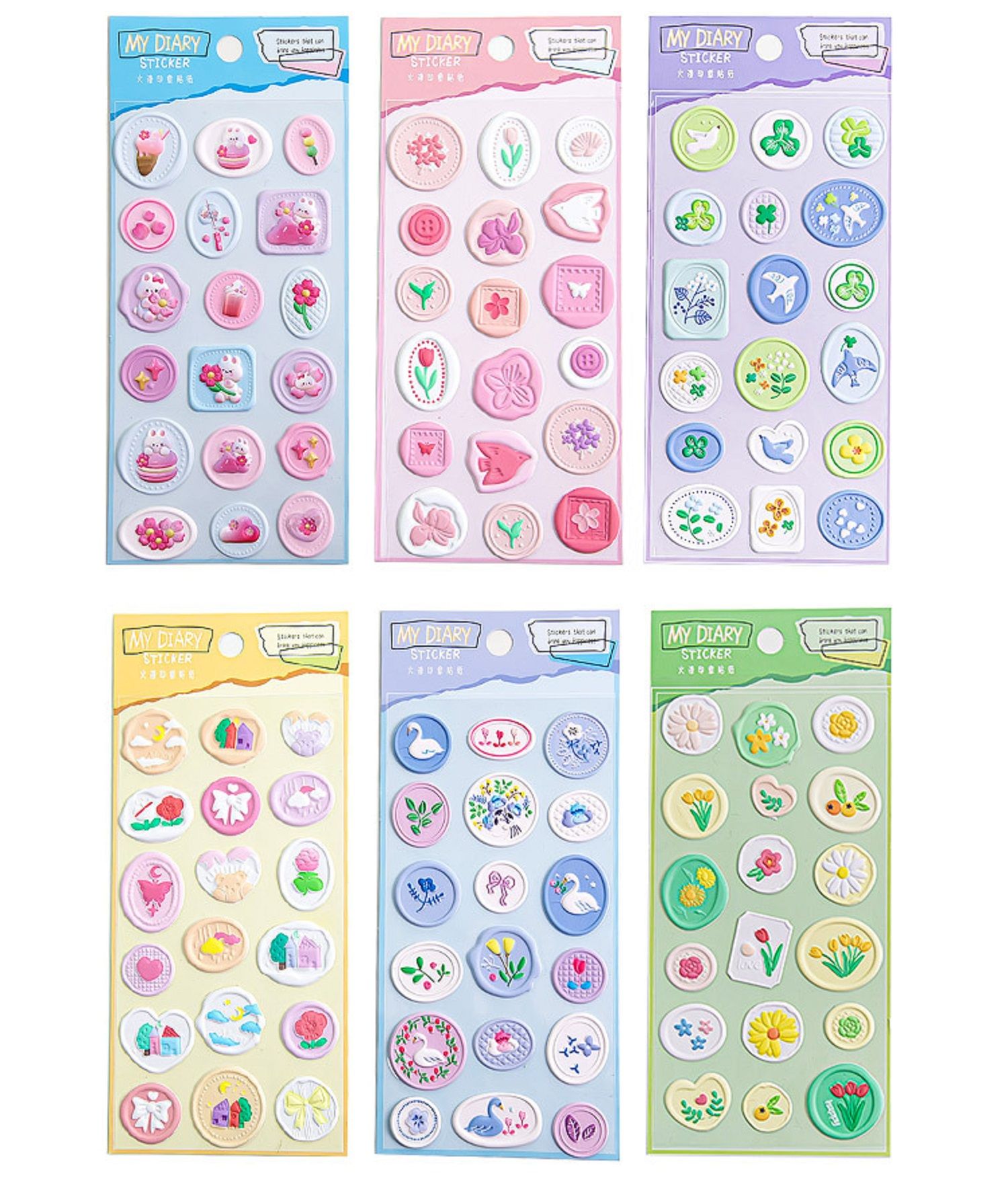 KTRS Enterprise Three-Dimensional Relief Imitation fire Paint Seal Stick Hand Account Envelope Three-Dimensional Seal Stick Creative goo Card Decorative Material Sticker Set of 6
