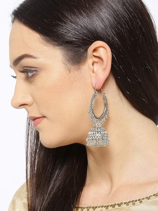 Oxidized German Silver Afghani Chandbali Earrings