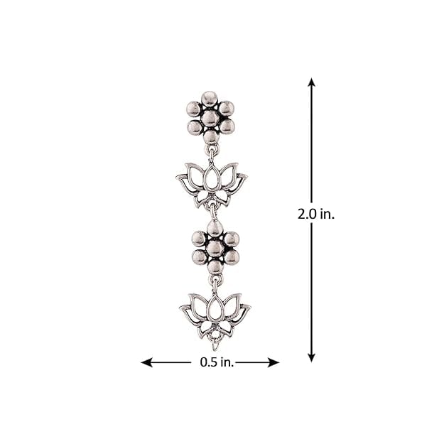 Oxidized German Silver Lotus Flower Drop Earrings