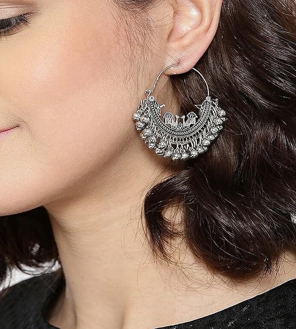 Oxidized German Silver Peacock Chandbali Earrings