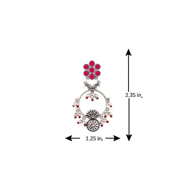 Oxidized Silver Traditional Jhumka Earrings with Pink Stones for Women