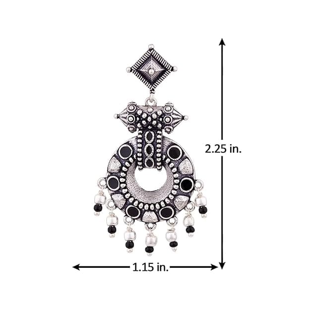 Oxidized Silver-Plated Pearl & Stone Drop Earrings