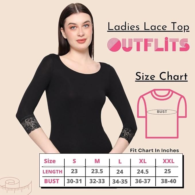 Outflits Ladies 3/4th Sleeve Lace Tshirt