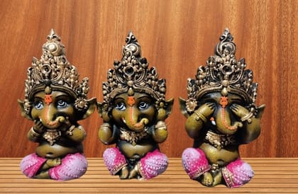 Beautiful Gandhi Ganesha Idol ,Set of 3 for Home Decor & Gifting Purpose