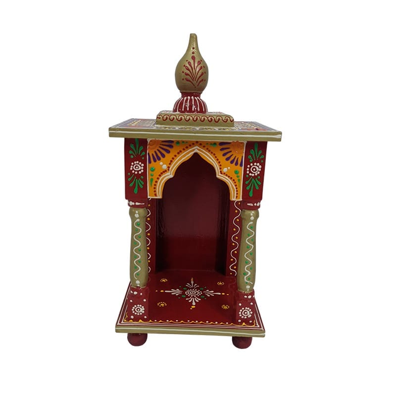 Wooden Gateway |Temple Wooden Wall Mounted | Hanging Puja Stand/Unit Small with Detachable Gumbad - for God, House, Puja Ghar, Office & Shop