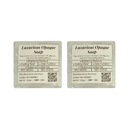 Savorsoul Luxurious Opaque Handcrafted Bathing Soap – Pack of 2 (100g each, 200g Total) Coconut oil, Castor oil, Glycerin &  other natural ingredients.