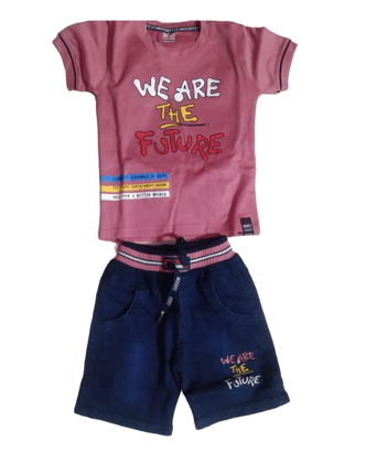 Kids Hosiery Clothing Set With Stretchable Denim Shorts