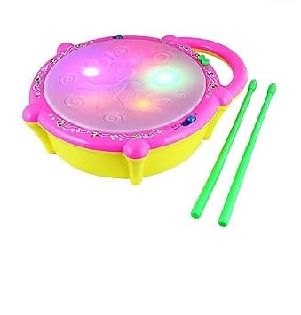 Battery Operated 3D Flash Drum Toy with Flash Light & Music Effects | Dynamic Musial Instrument Toy with 2 Mallets for Toddlers |