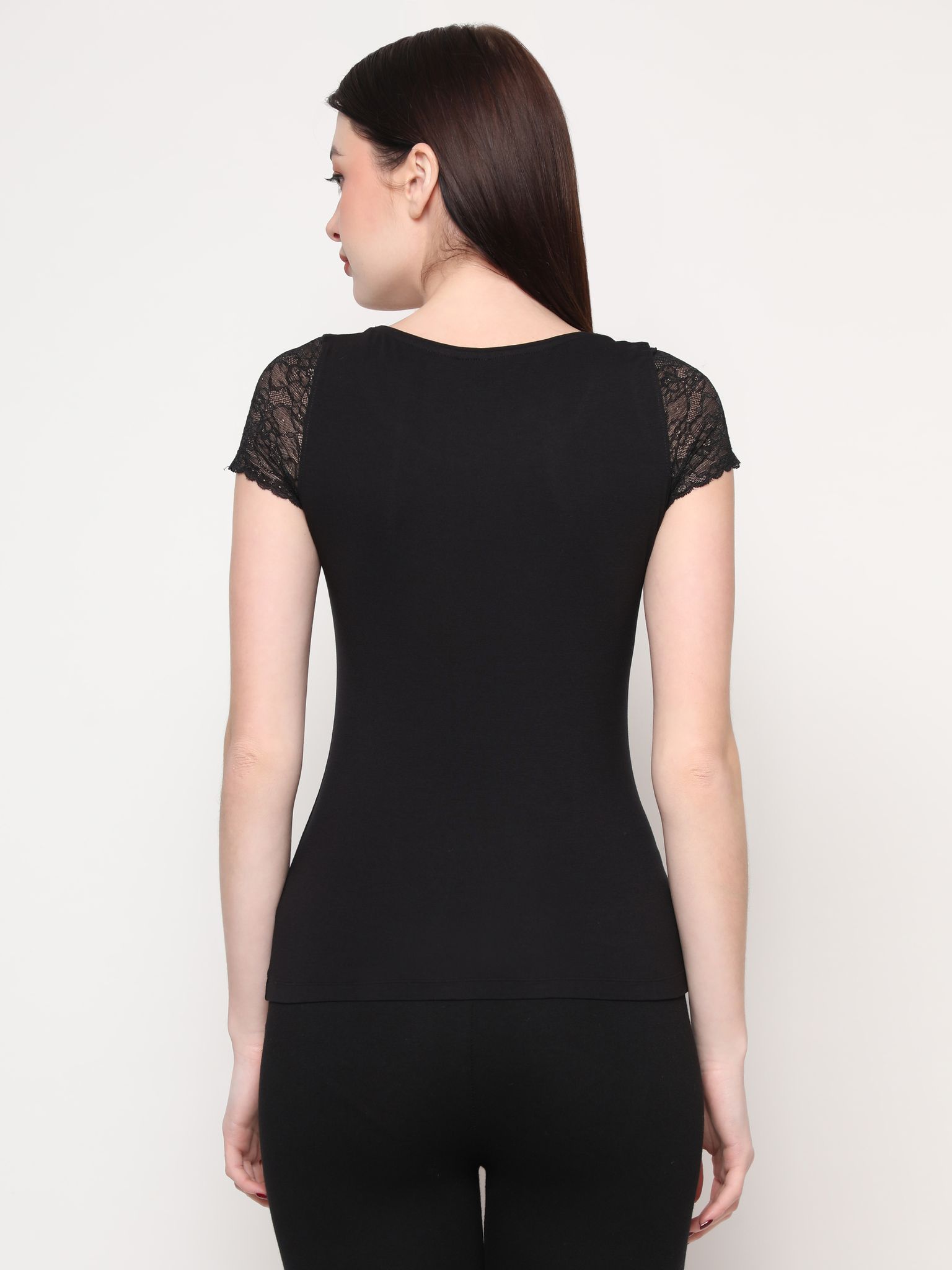 OUTFLITS Ladies Cuff Sleeve Lace Tshirt