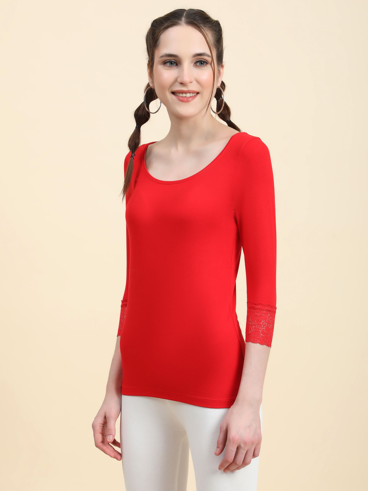 Outflits Ladies 3/4th Sleeve Lace Tshirt