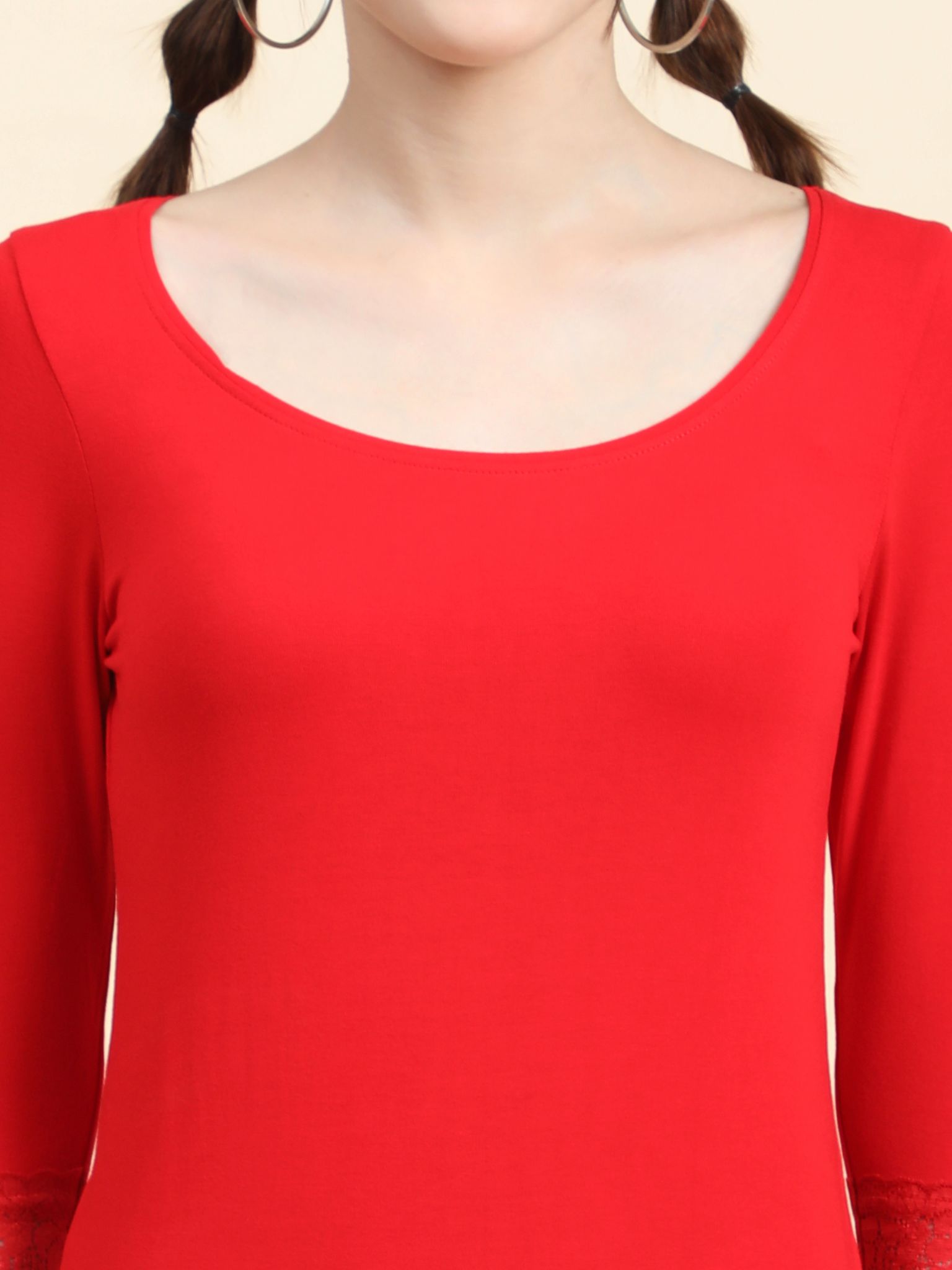 Outflits Ladies 3/4th Sleeve Lace Tshirt