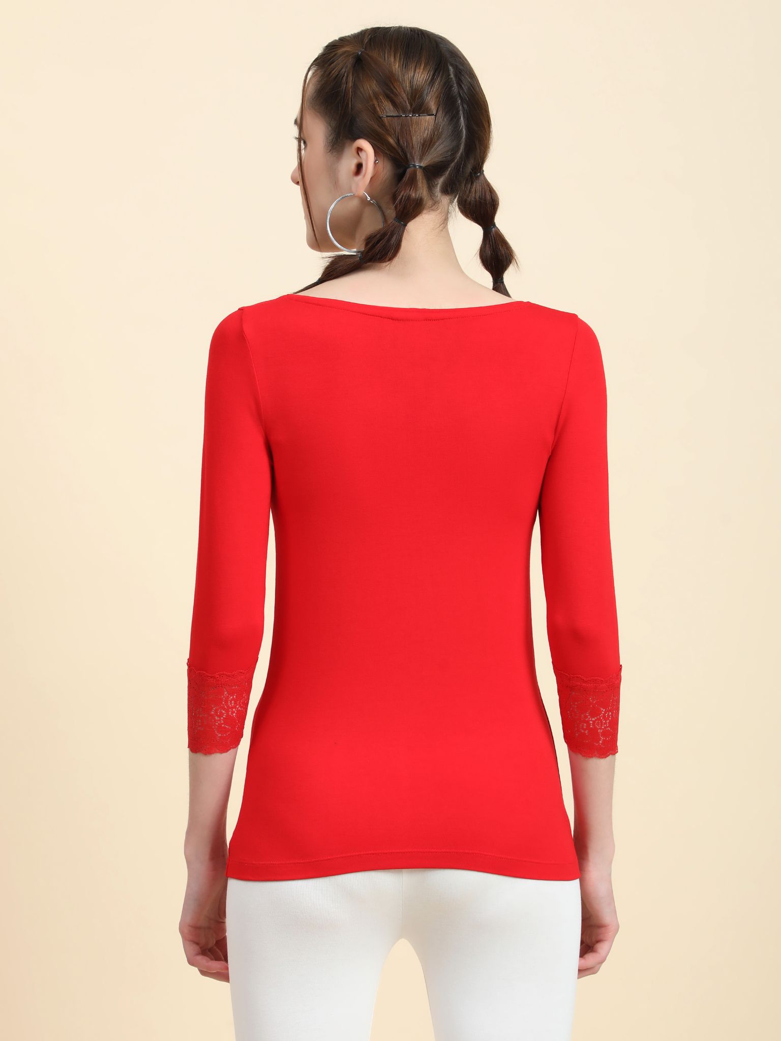 Outflits Ladies 3/4th Sleeve Lace Tshirt