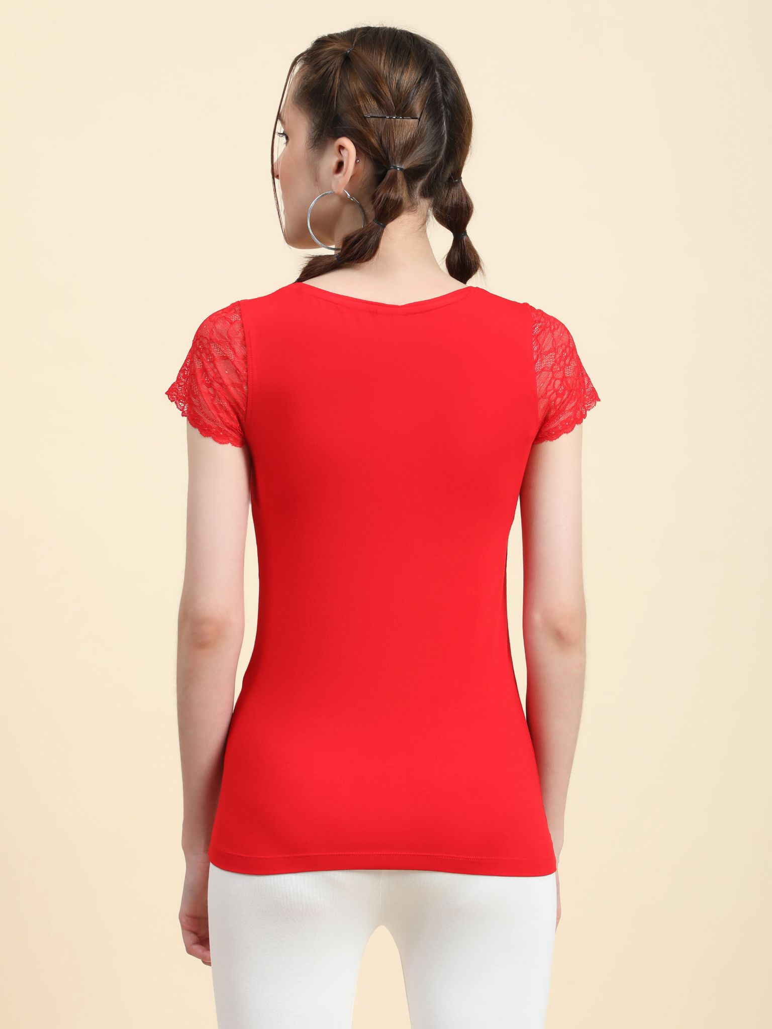 OUTFLITS Ladies Cuff Sleeve Lace Tshirt