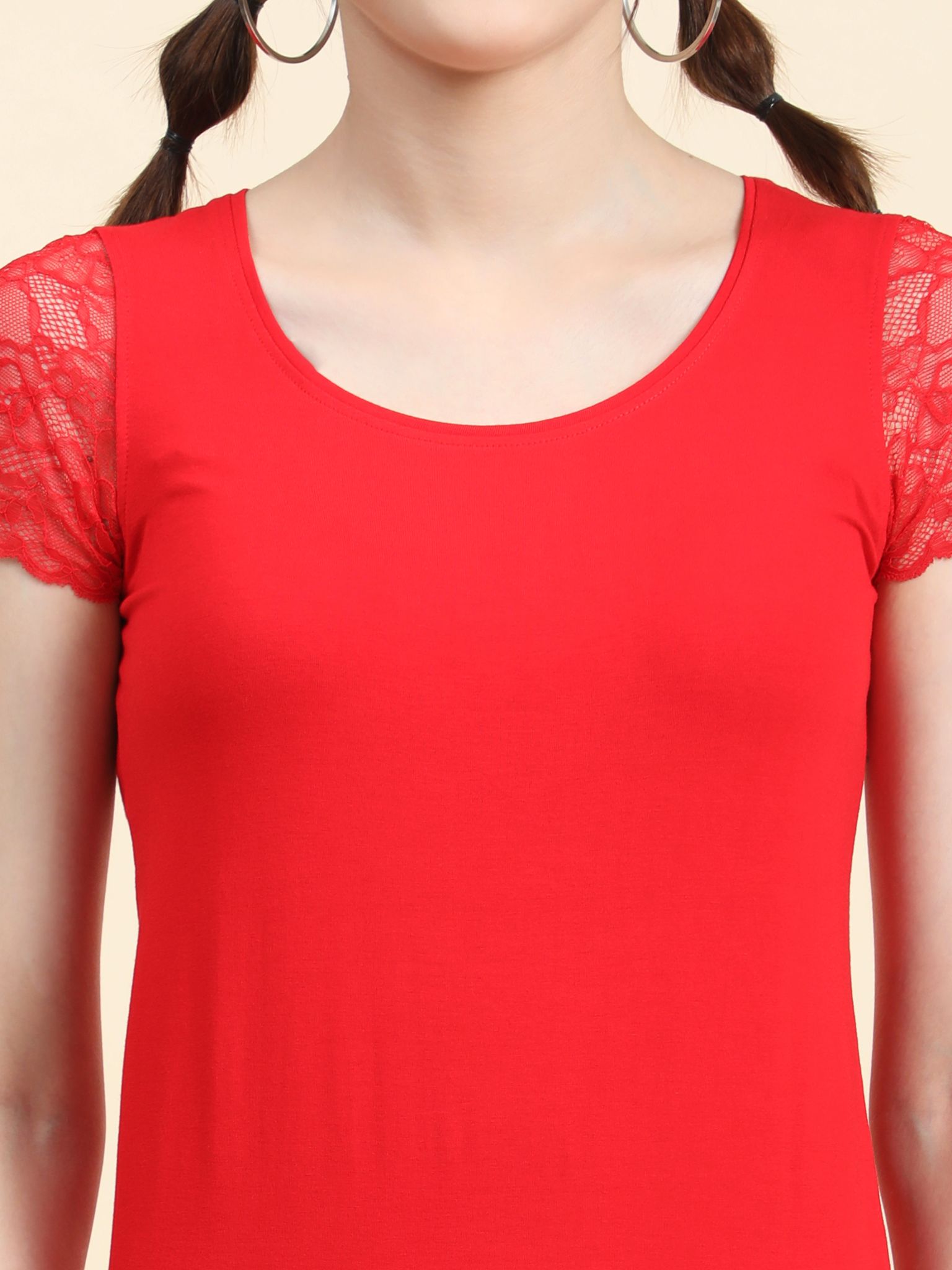 OUTFLITS Ladies Cuff Sleeve Lace Tshirt