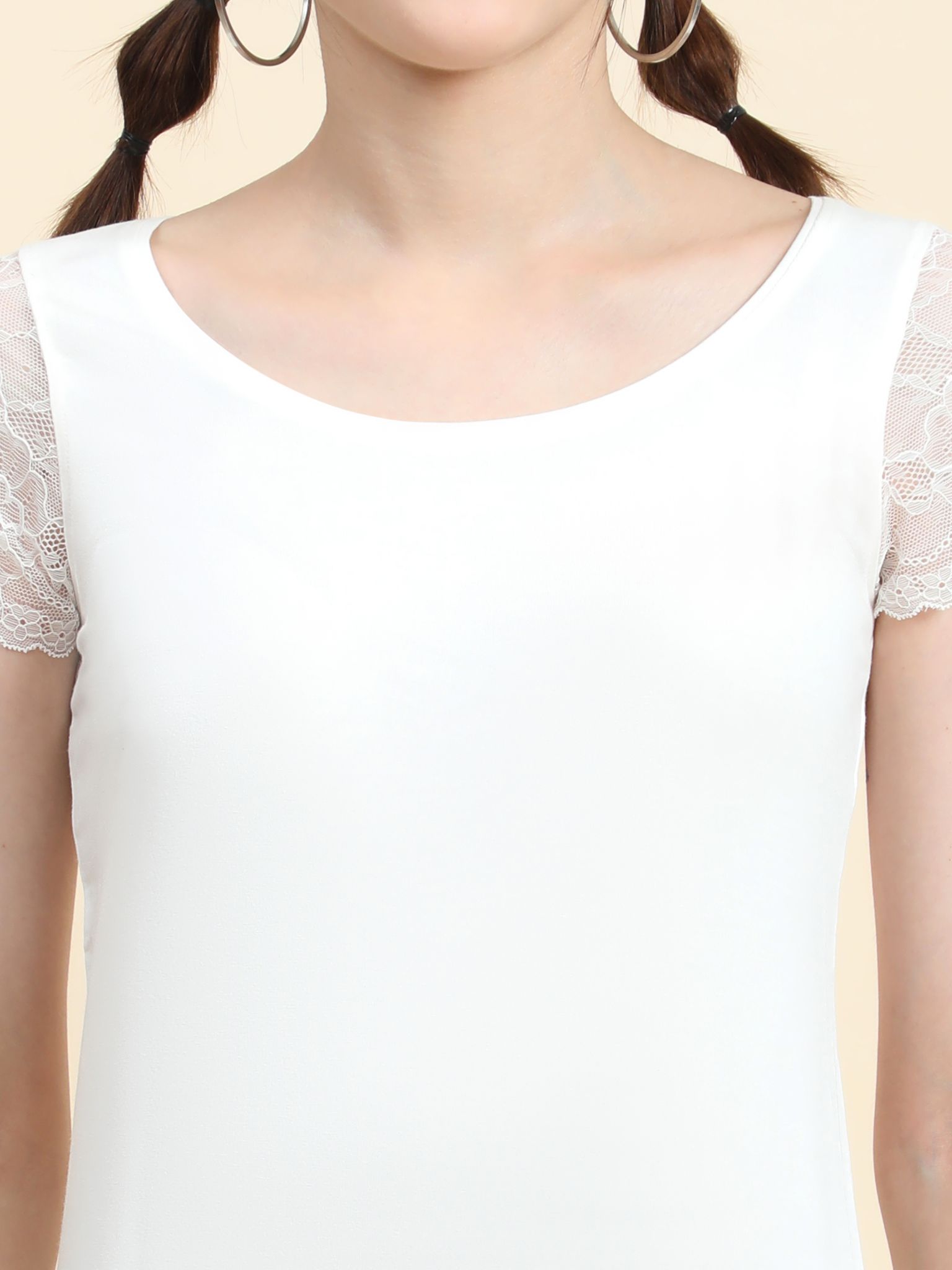 OUTFLITS Ladies Cuff Sleeve Lace Tshirt