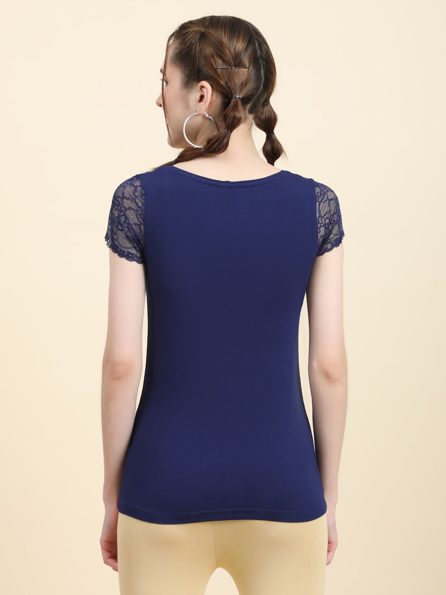 OUTFLITS Ladies Cuff Sleeve Lace Tshirt