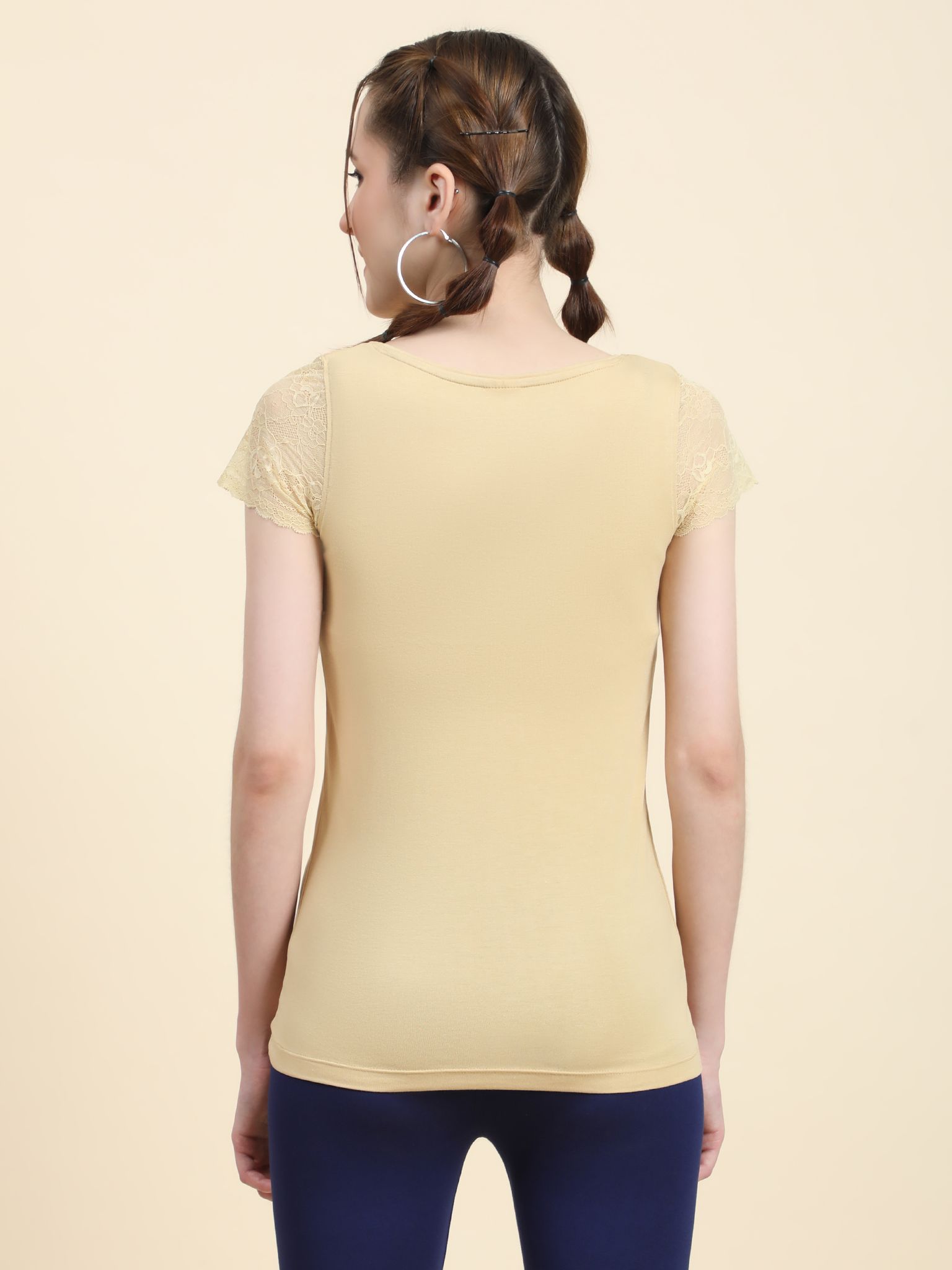 OUTFLITS Ladies Cuff Sleeve Lace Tshirt