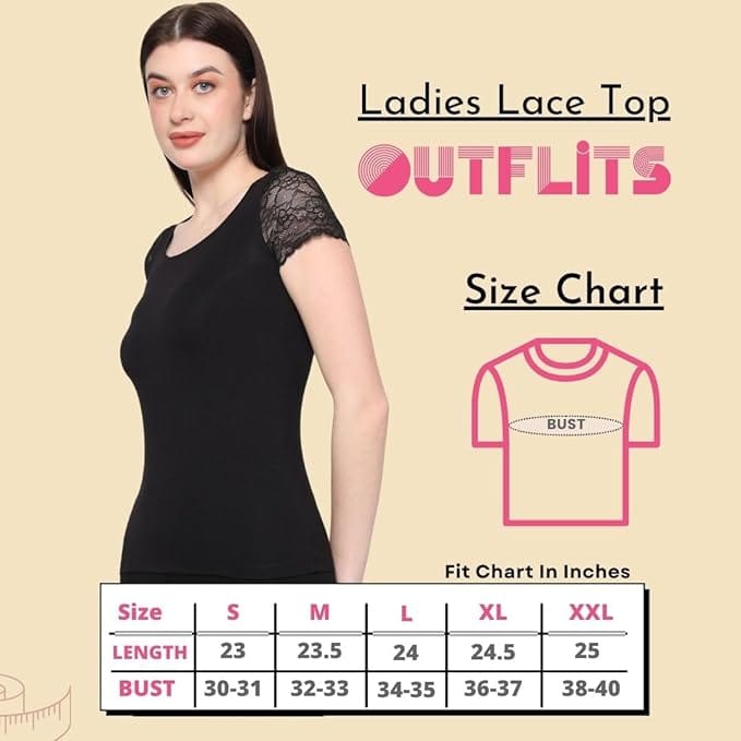 OUTFLITS Ladies Cuff Sleeve Lace Tshirt