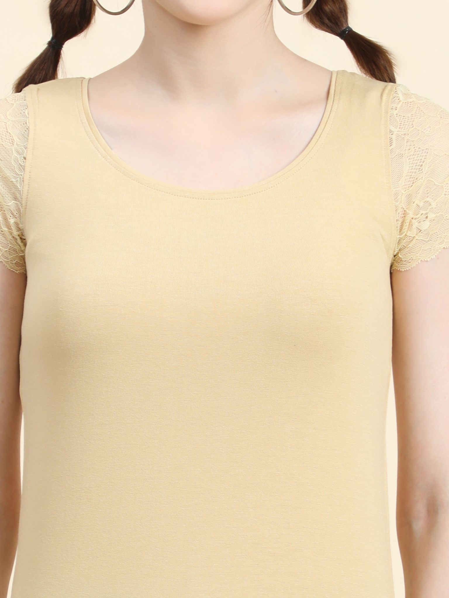 OUTFLITS Ladies Cuff Sleeve Lace Tshirt